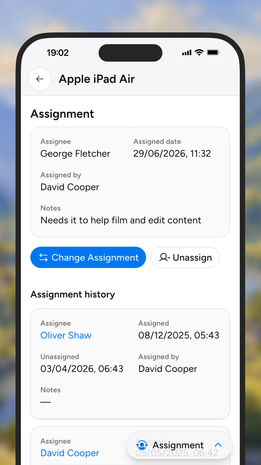 Asset employee assignments