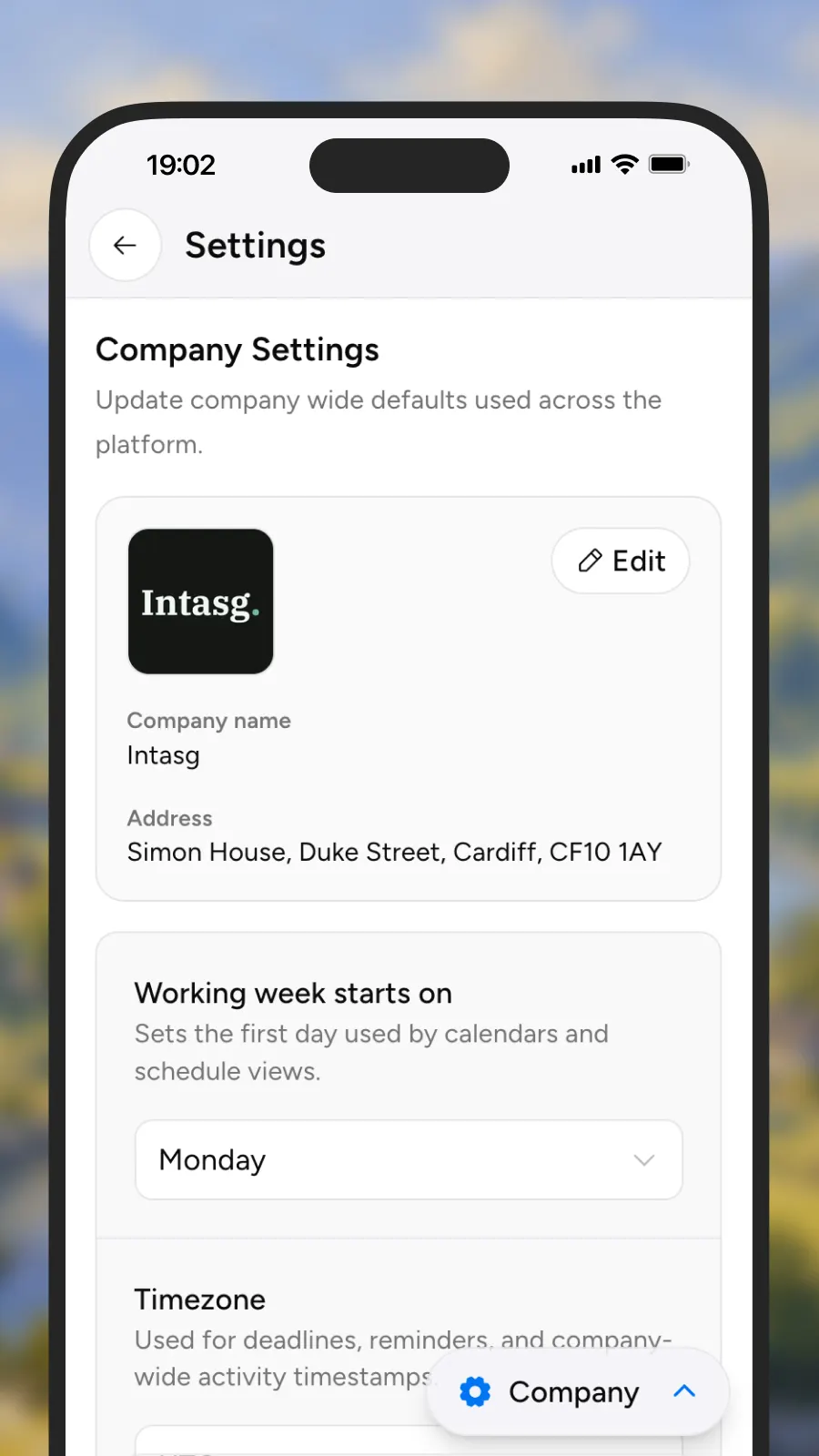 Company settings overview