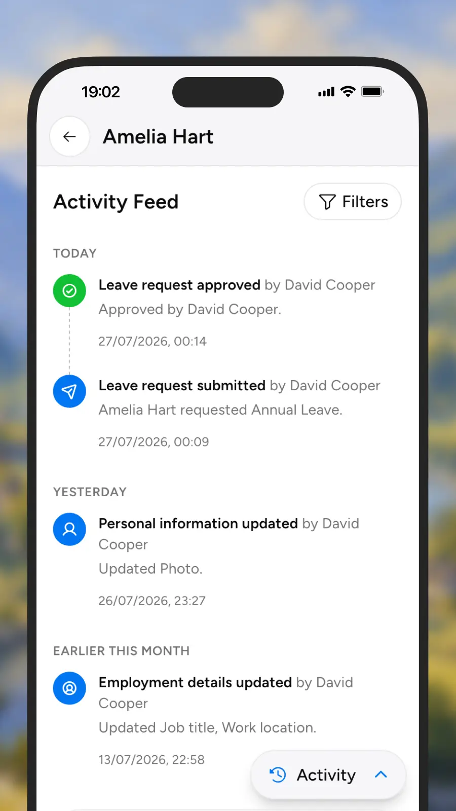 Employee activity history