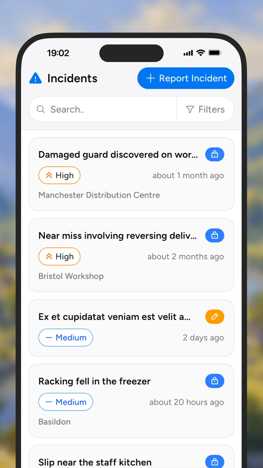Incidents list overview