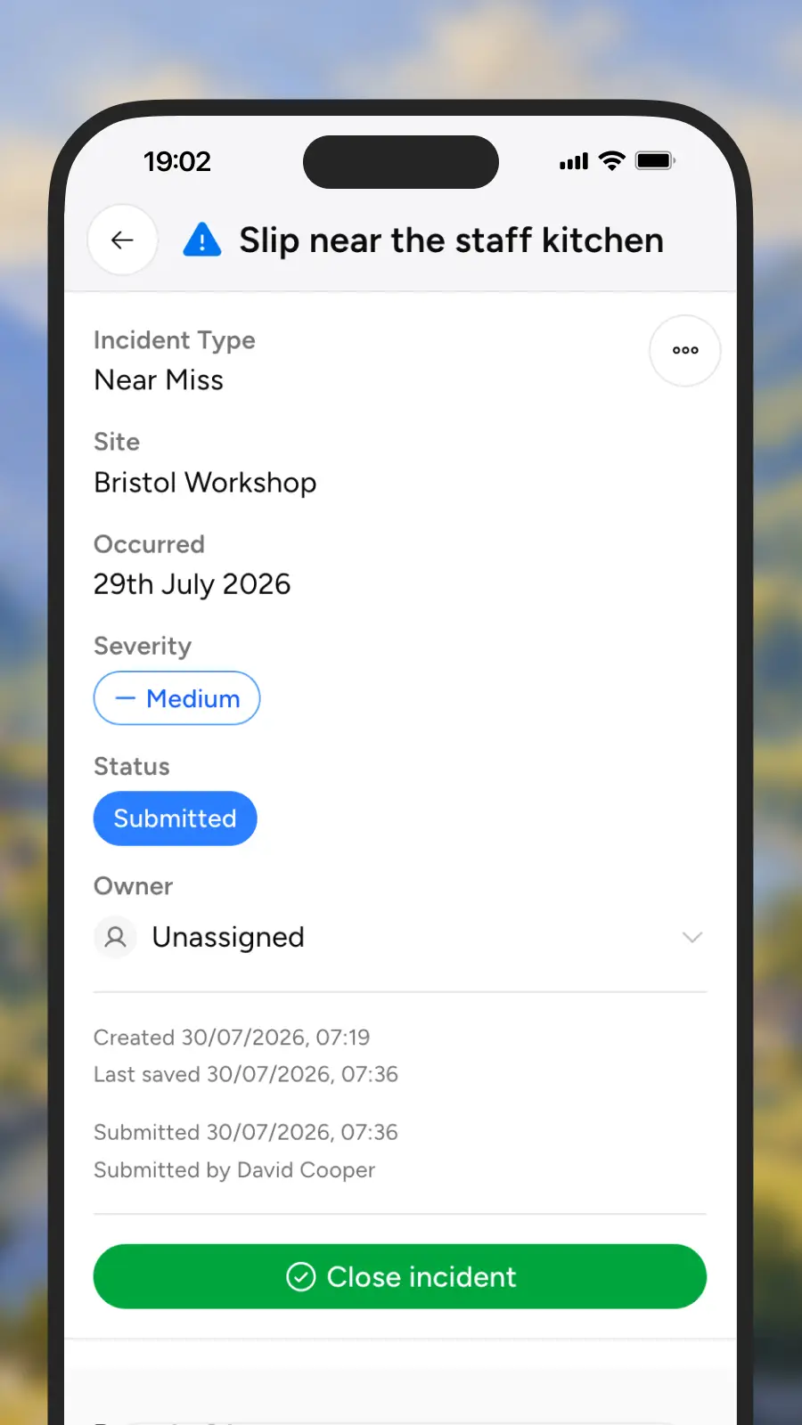 Incident detail with sidebar and questions