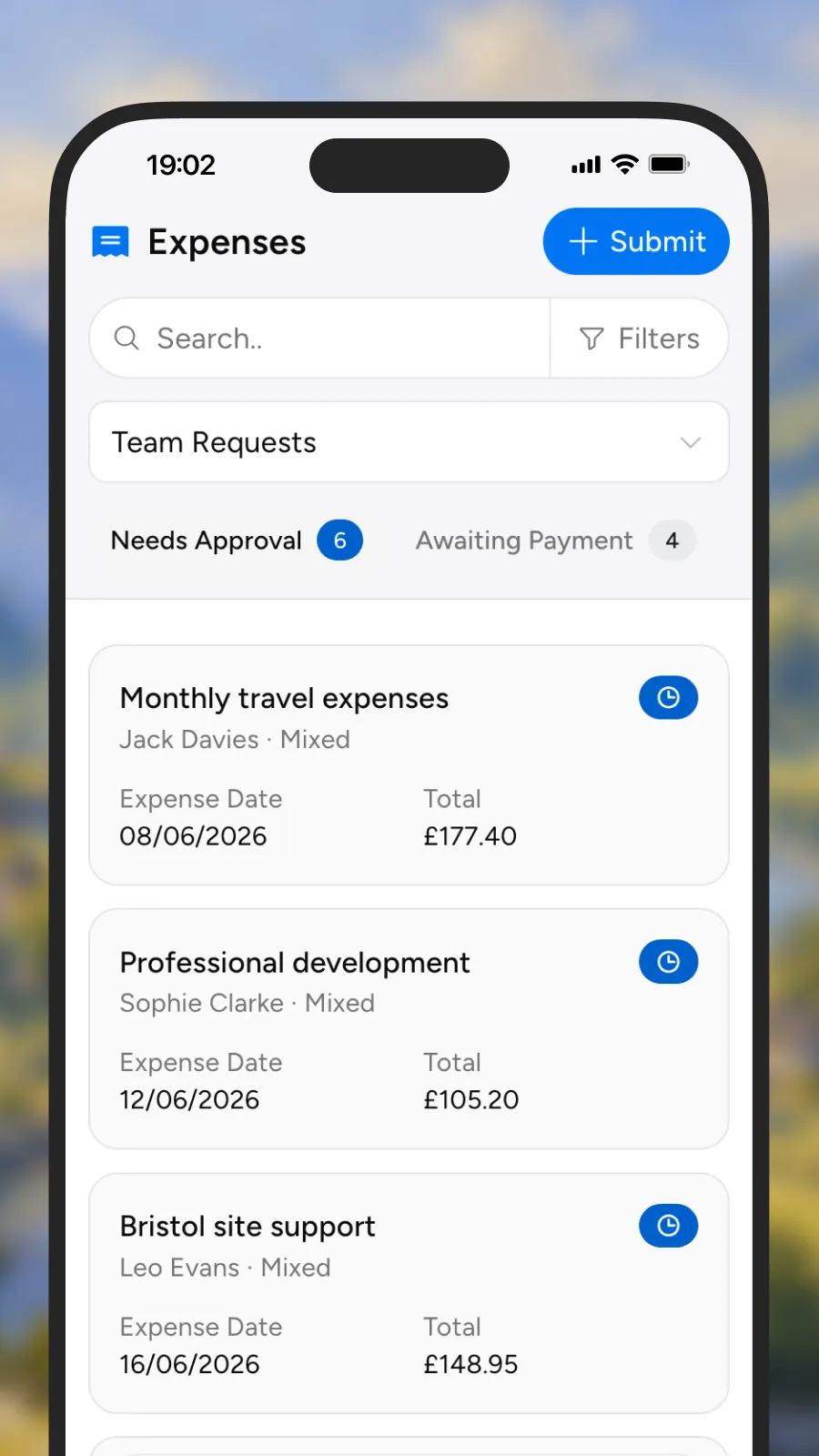 Expenses list overview